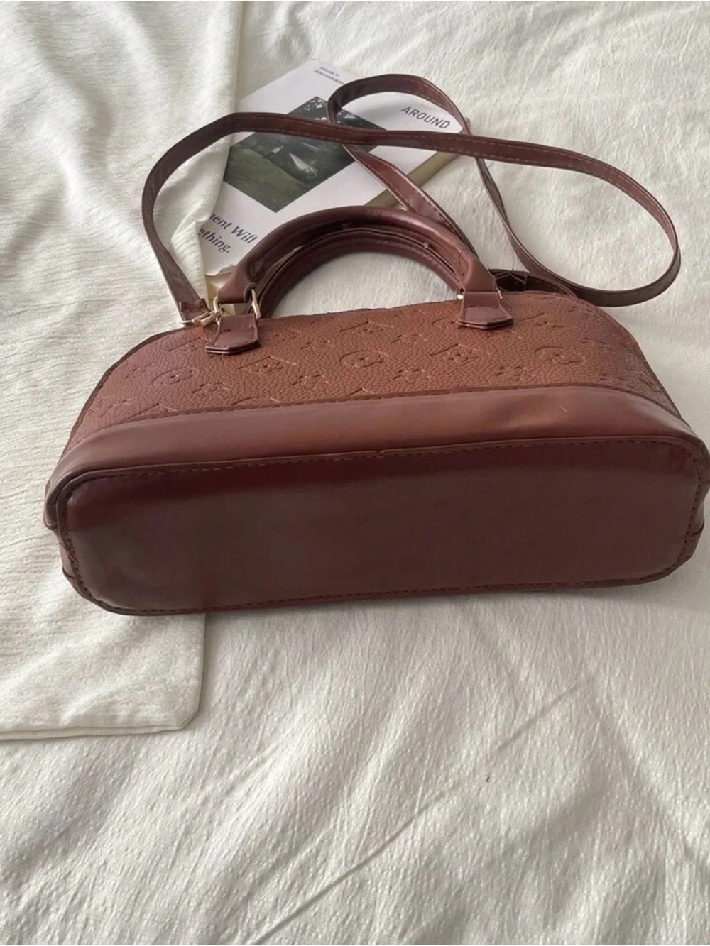 Brown Embossed Top-Handle Women's Medium Handbag Bag
